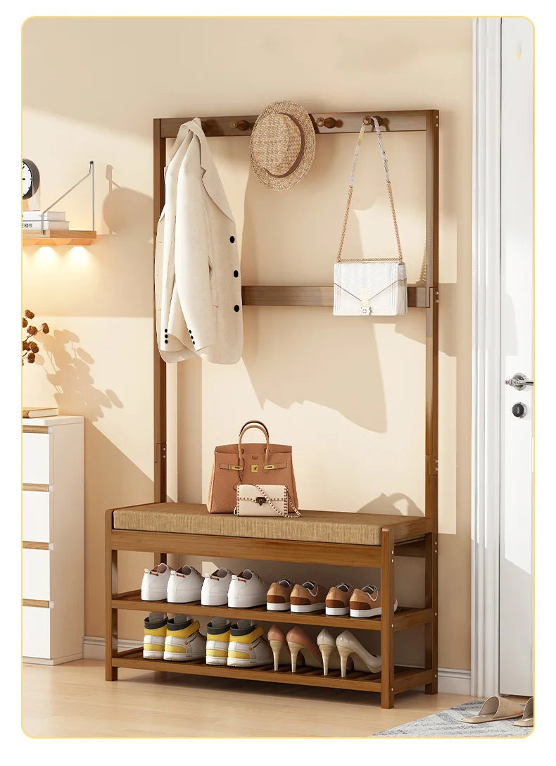 Bamboo Shoe Changing Stool – Modern Entryway Bench