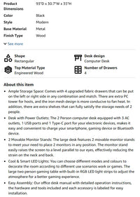 Satifur 93 inch 2-person Office Desk with Power Sockets and LED Lights,61in Computer Desk,Home Work Desk,Monitor Stands, Drawers