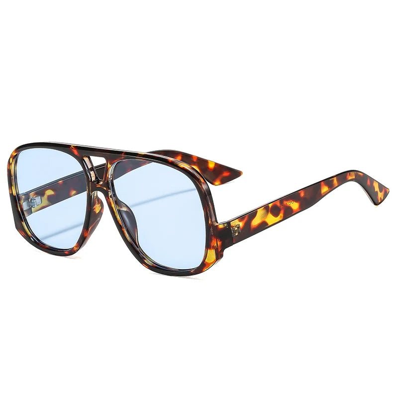 SO&EI Retro Double Bridges Pilot Women Sunglasses Fashion Candy Color Shades UV400 Trending Men Leopard Sun Glasses