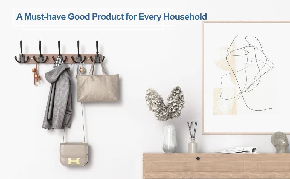 Wooden Coat Rack Wall Mount with 5 Hooks Home Decor Entryway Wall Hooks Coat Hanger for Hanging Towel Clothes Hat Key Holder