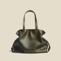 Women’s Cowhide Leather Lucky Bag – Pleated Drawstring Tote