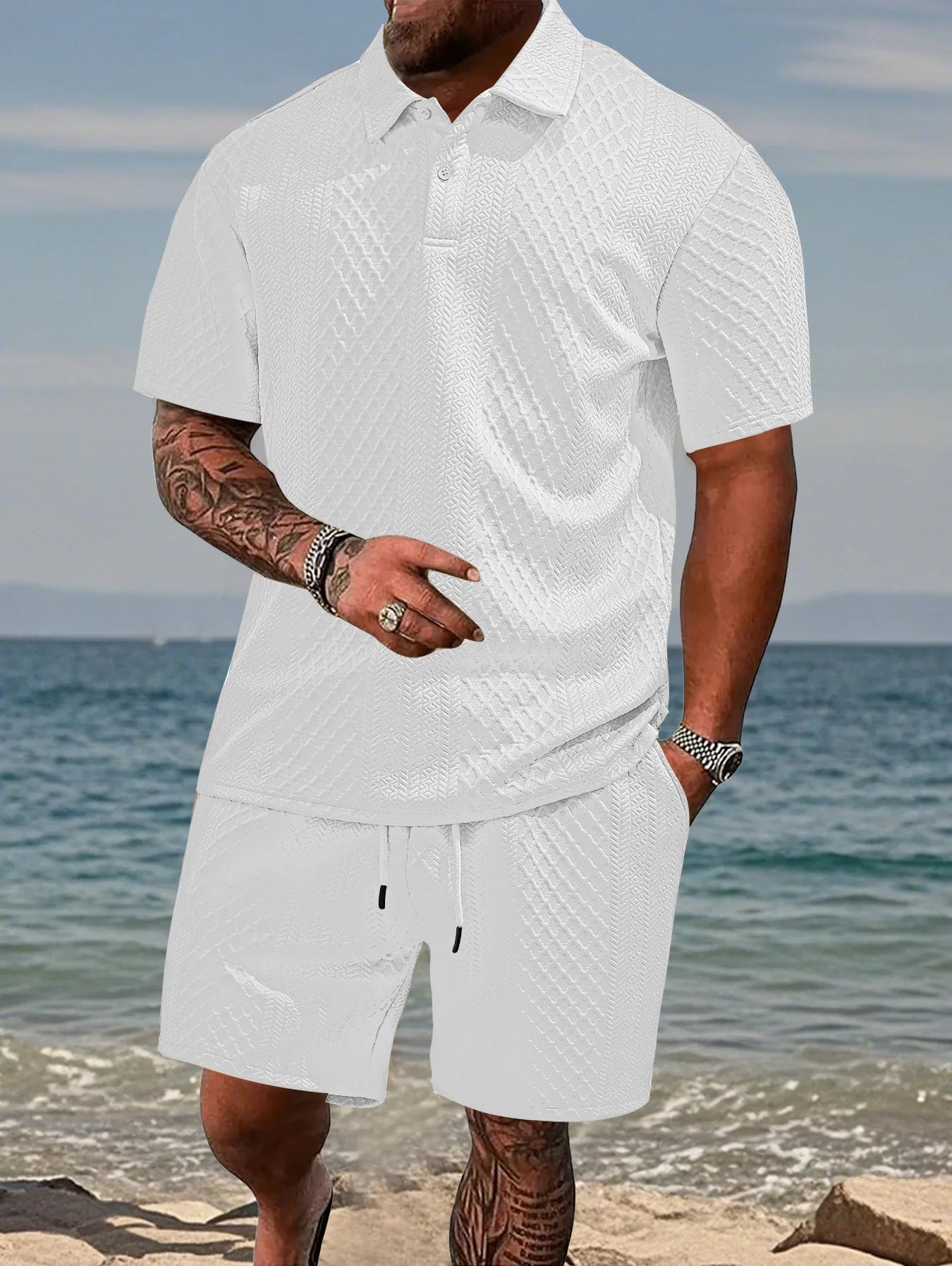 Men’s Summer Jacquard Polo Shirt – Casual Short Sleeve