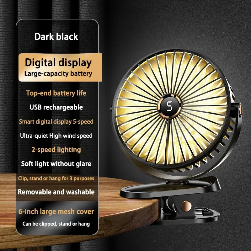 Xiaomi Youpin Clip-on Fan 5 Speed Quiet Rechargeable Desktop Portable Air Circulator Wireless Fan With LED Light Camping Home