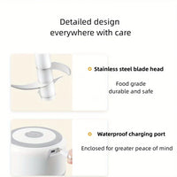 250ML USB Rechargeable Electric Vegetable Chopper and Garlic Crusher - Mini Wireless Food Chopper for Kitchen Gadgets for Garlic