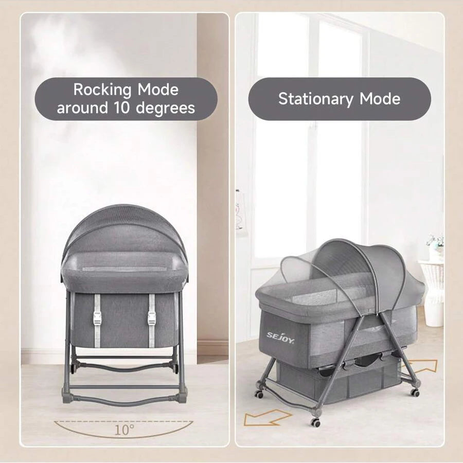Sejoy 3 in 1 Rocking Crib Baby Bassinet Newborn Beside Sleeper Infant Sleeping Bed Convertible Anti-mosquito Foldable Portable