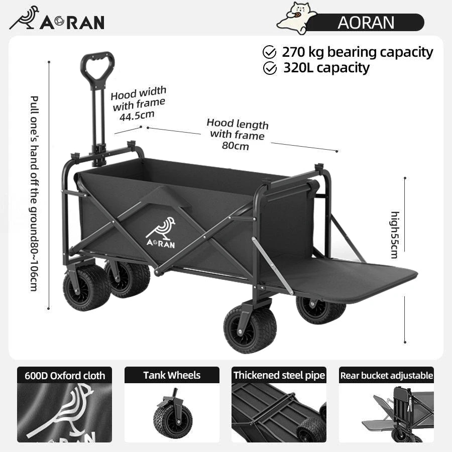 Foldable Camping Trolley – Large-Capacity Picnic Cart