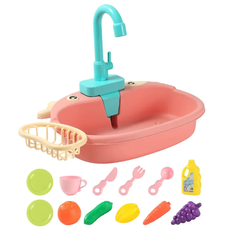 Kids Kitchen Sink Toy Set – Electric Pretend Play Dishwasher