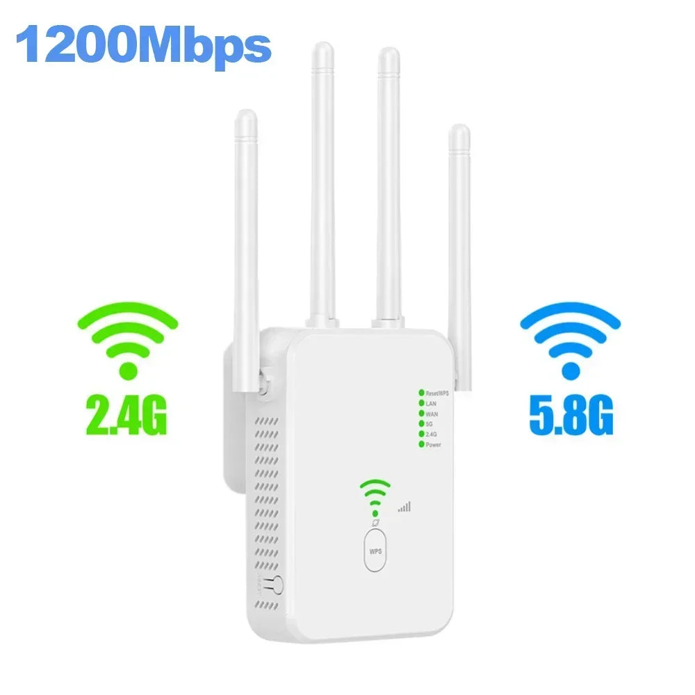 Wireless WiFi Repeater 2.4G 5Ghz Wi-Fi Amplifier Wi Fi Booster 1200 M Signal WiFi Long Range Extender Access Point