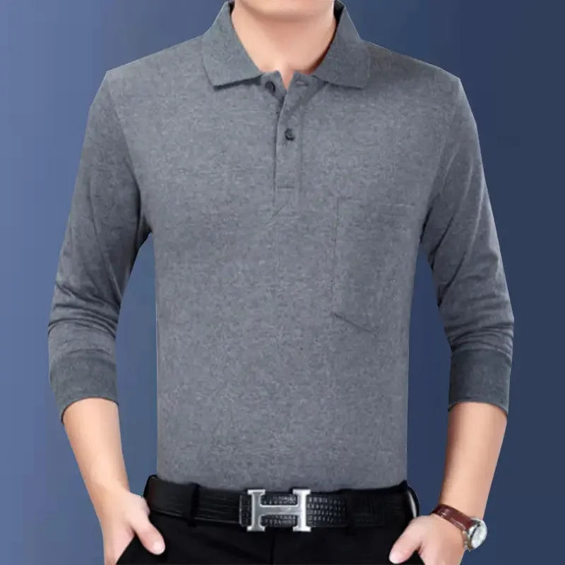 Men’s Striped Polo Shirt – Long Sleeve Cotton Casual