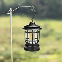 Retro Camping Lantern - Portable Tent/Table Lamp with Hanging Hook - Ideal for Outdoor Adventures, Garden Decor - Battery