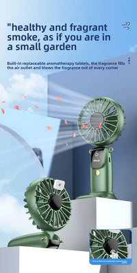 Portable Mini Handheld Neck Hanging Fan USB Rechargeable Battery Foldable Phone Holder with Aromatherapy  for Car  Home  Office