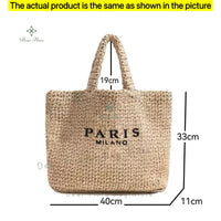 Women's Summer Beach Straw Style Tote Bag Handwoven Large Capacity Luxury Designer Travel Handbags Casual Portable Shoulder Bags