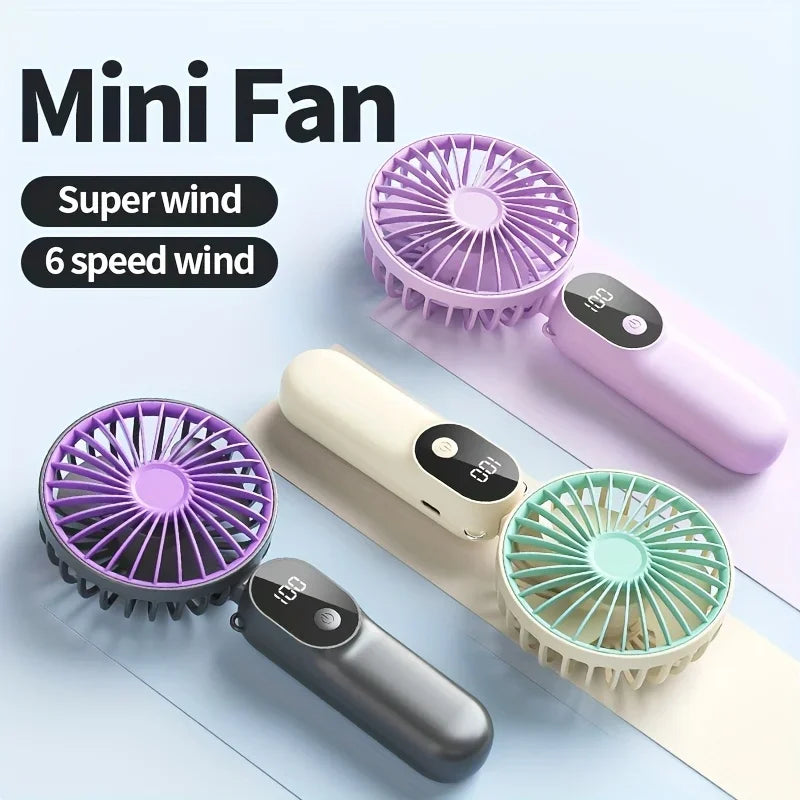 Foldable Mini Handheld Fan – 6 Speeds USB Rechargeable