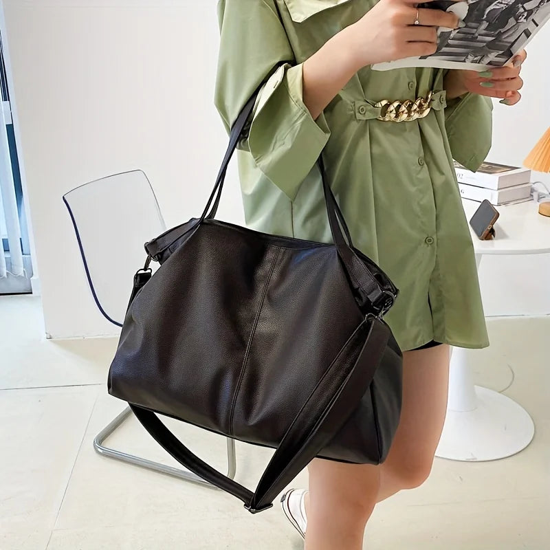 Big Black Shoulder Bag for Women Soft Leather Travel Tote