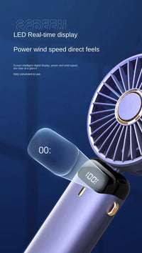 USB Handheld Mini Fan Foldable Portable Neck Hanging Fans 5 Speed USB Rechargeable Fan with Phone Stand and Display Screen