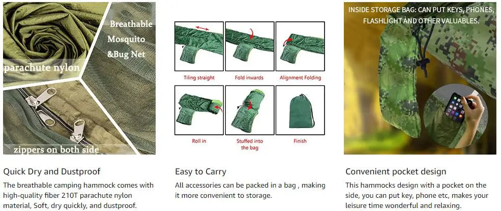Double Camping Hammock with Mosquito Net Portable