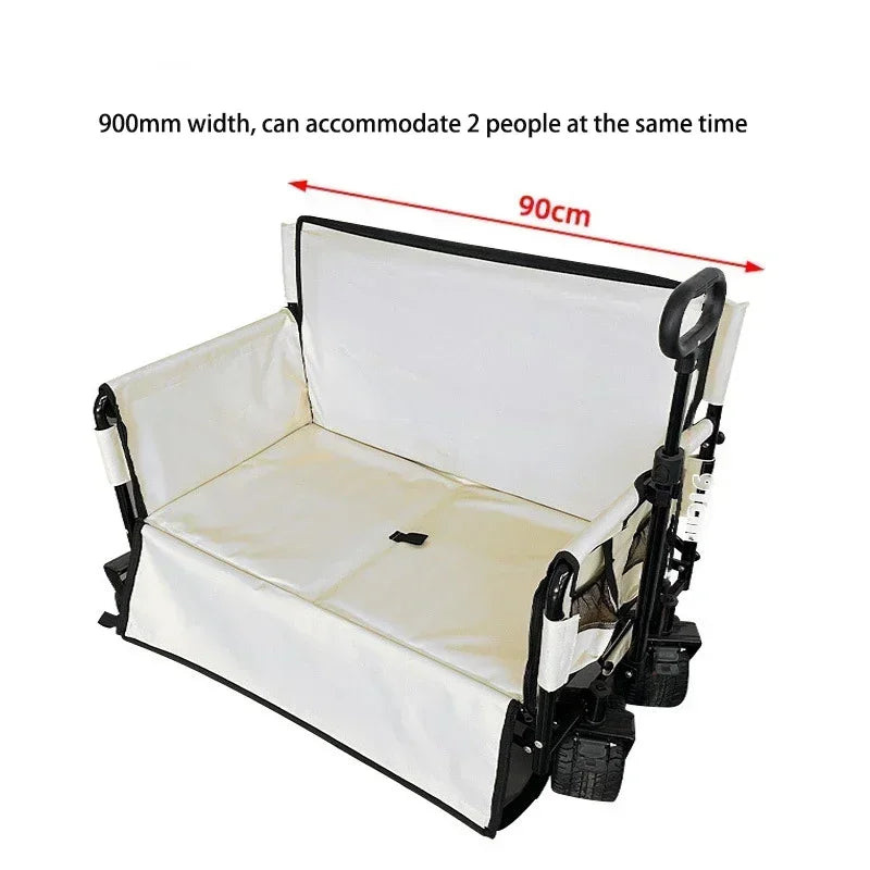 Foldable Camping Handcart with Sofa Seat Outdoor Storage