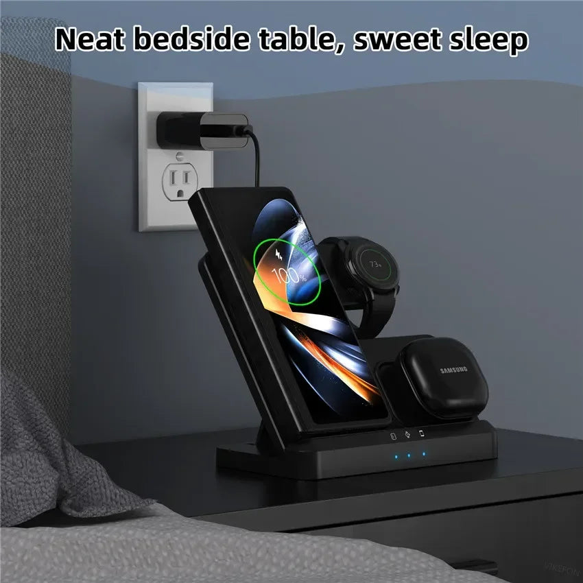 VIKEFON 100W 3 in 1 Wireless Charger Stand For Samsung Fold S22 Untra Galaxy Watch 5 4 3 Active Buds Fast Charging Dock Station