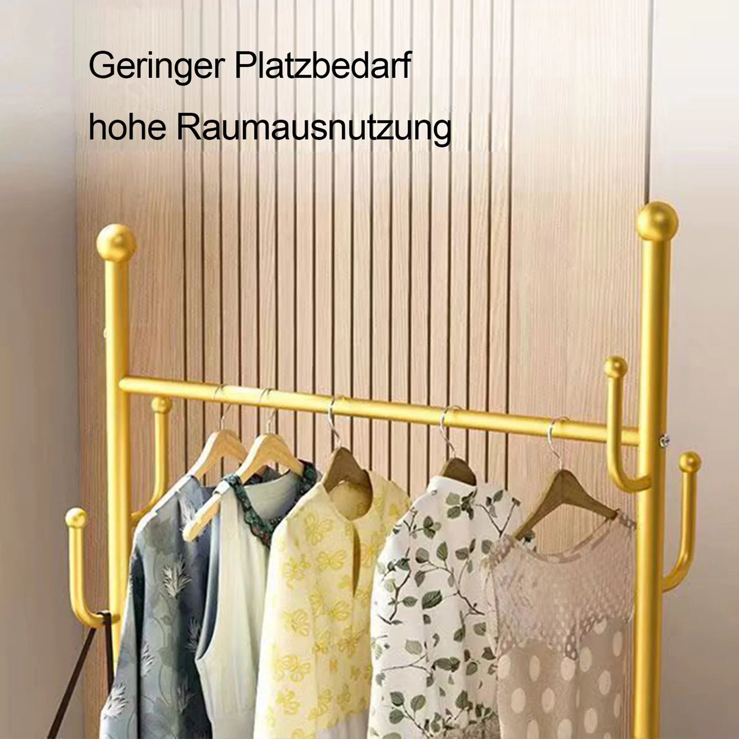 Gold Freestanding Metal Coat Rack with 6 Hooks