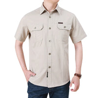 Men Cargo Shirt Short Sleeve Casual Cotton Work Shirt