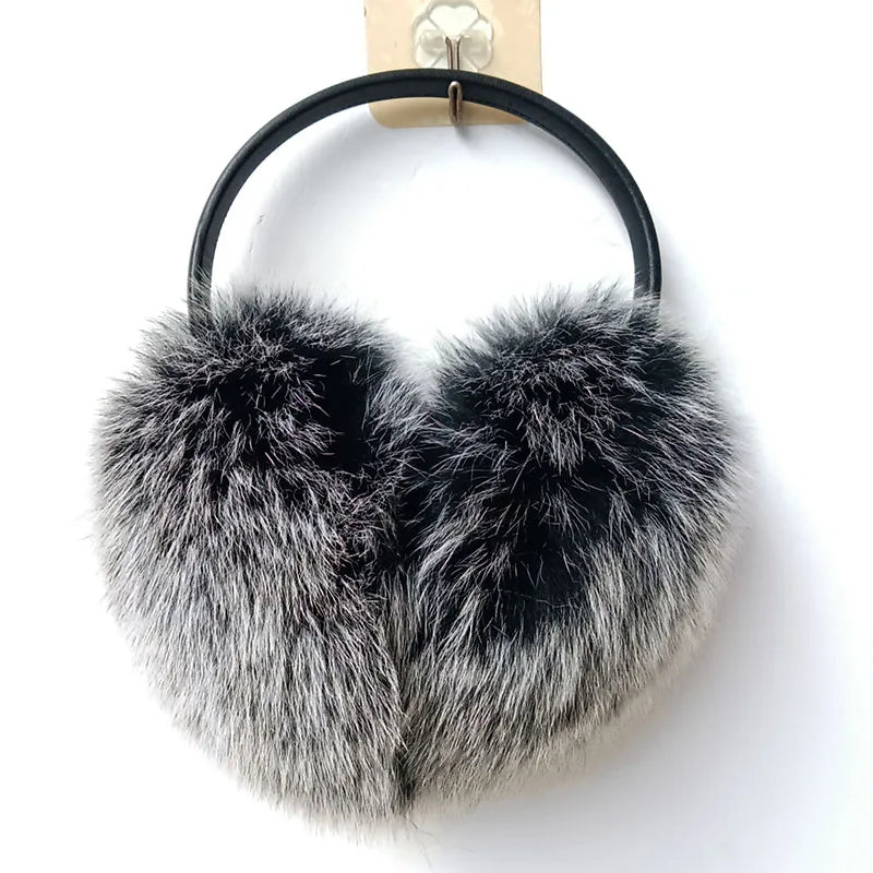Oversized Real Raccoon Fur Winter Earmuffs for Women