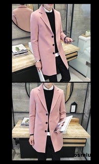Men’s Woolen Long Coat – Slim Fit Korean Vintage Overcoat