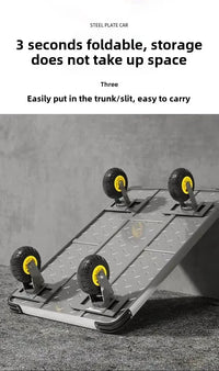 Steel plate trolley, four-wheel  truck, express pulling flatbed cart, small cart folding trailer, pushing and pulling trolley