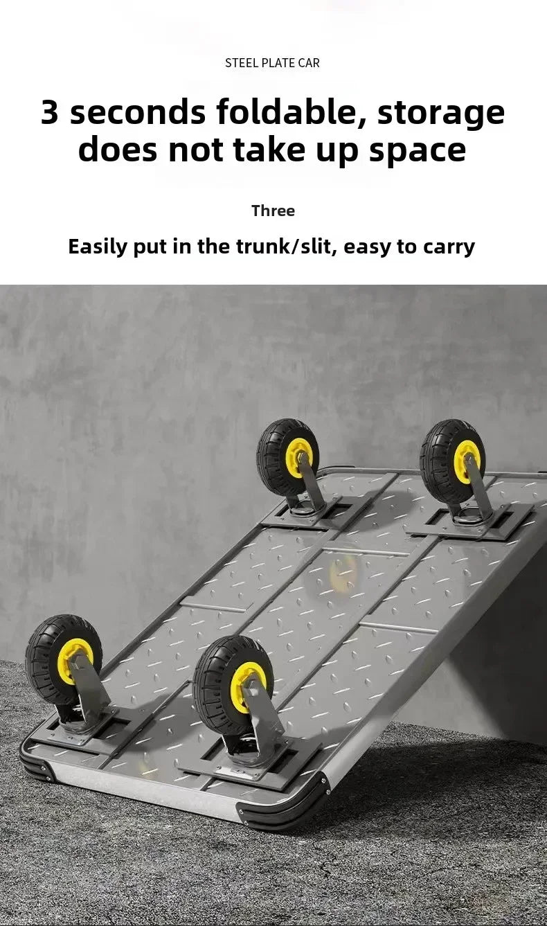 Steel plate trolley, four-wheel  truck, express pulling flatbed cart, small cart folding trailer, pushing and pulling trolley