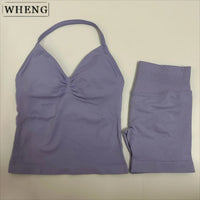 Summer fitness shape  beautiful shoulder straps  chest pillow  bra and yoga shorts  a must for fitness.