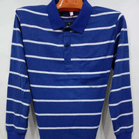 Men’s Striped Polo Shirt – Long Sleeve Cotton Casual