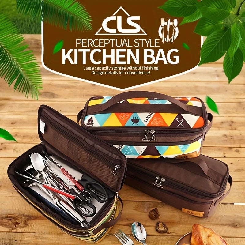 Camping Cooking Utensils Storage Bag Portable BBQ Travel Kitchen Toolkit