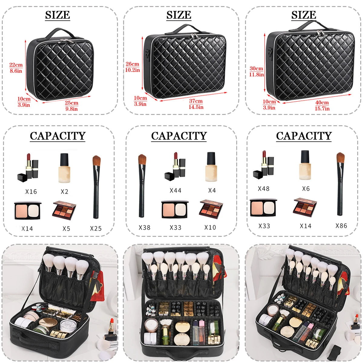 Diamond PU Makeup Case – Large Waterproof Travel Box