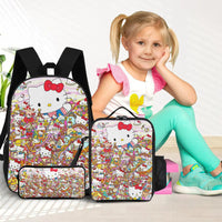 School Bag Printed Book Bag School Bags Boys 17 Inch Pencil Case School Backpack Lunch Bag Hello Kitty Sanrio