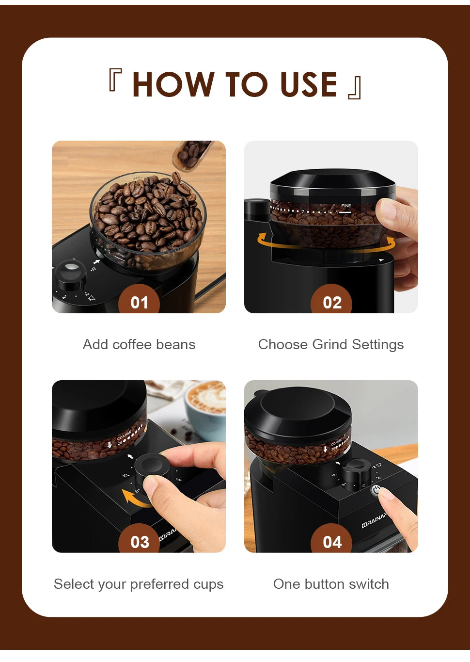 Electric Burr Coffee Grinder – 28 Settings, 2–12 Cups