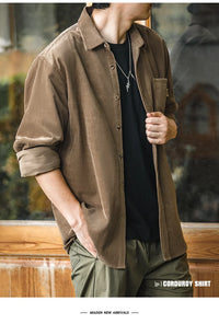 Men’s Corduroy Long Sleeve Casual Slim Fit Shirt