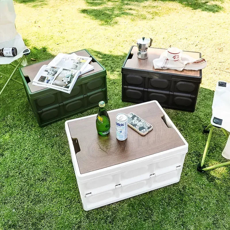 Large Folding Camping Storage Box with Wooden Lid