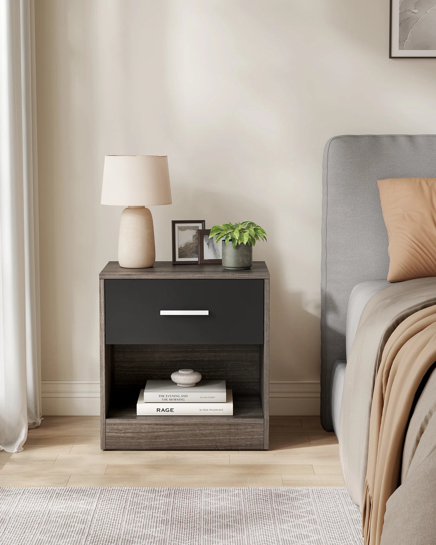 VASAGLE Bedside Table, Side Table with Drawer, Handle, Open Compartment, End Table, for Bedroom, Living Room