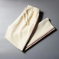 Men’s Slim-Fit Blue Casual Pants with Contrast Ribbon