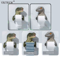 Resin Dinosaur Toilet Paper Holder WC Tissue Rack Punch-free Shelf Bathroom Wall-mounted Tissue Rack Roll Paper Hanger Rack for