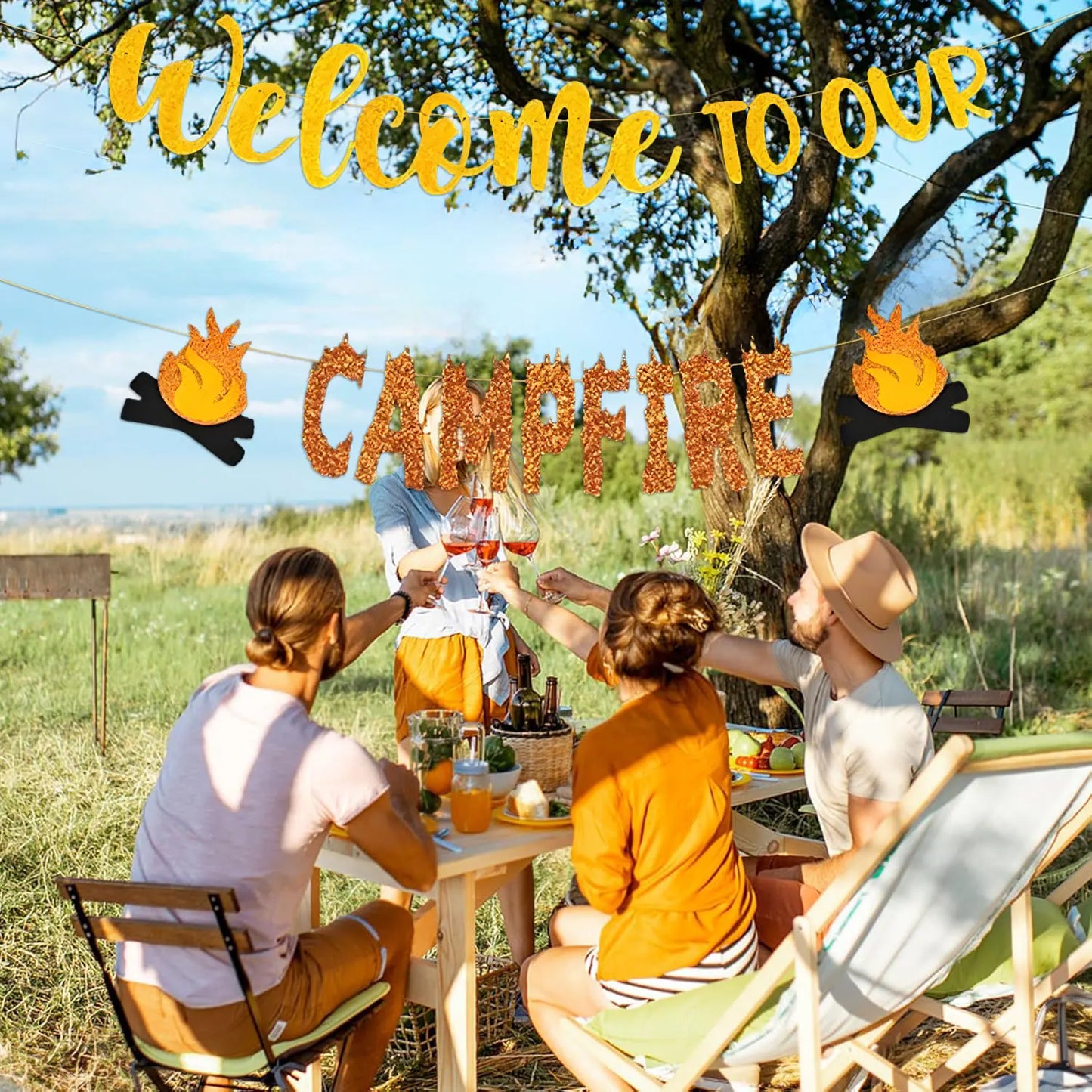 Camping Birthday Flag Party Decoration Banner