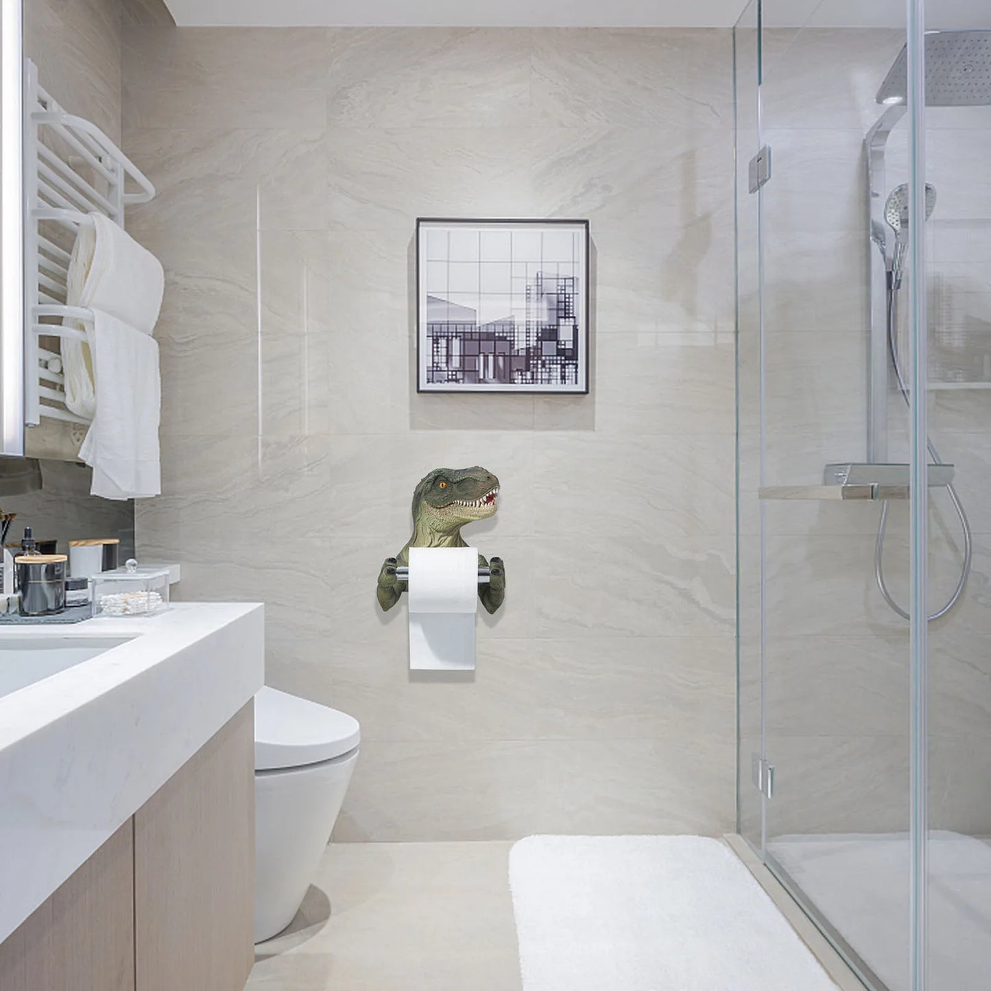 Resin Dinosaur Toilet Paper Holder WC Tissue Rack Punch-free Shelf Bathroom Wall-mounted Tissue Rack Roll Paper Hanger Rack for