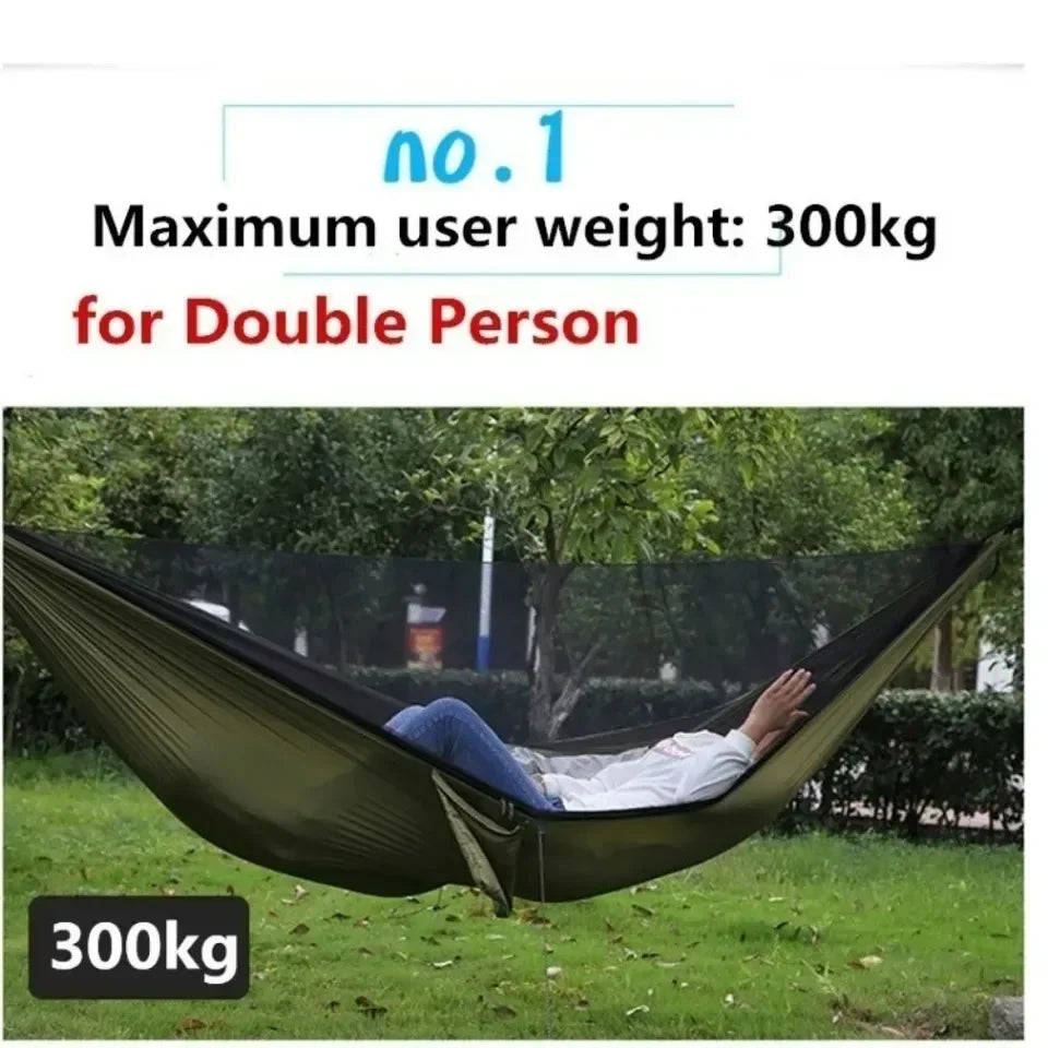 Outdoor camping hammock with mosquito net network foldable portable elastic garden leisure sleep leisure camping equipment