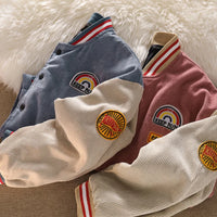 Men’s Corduroy Baseball Jacket Retro Embroidered Coat