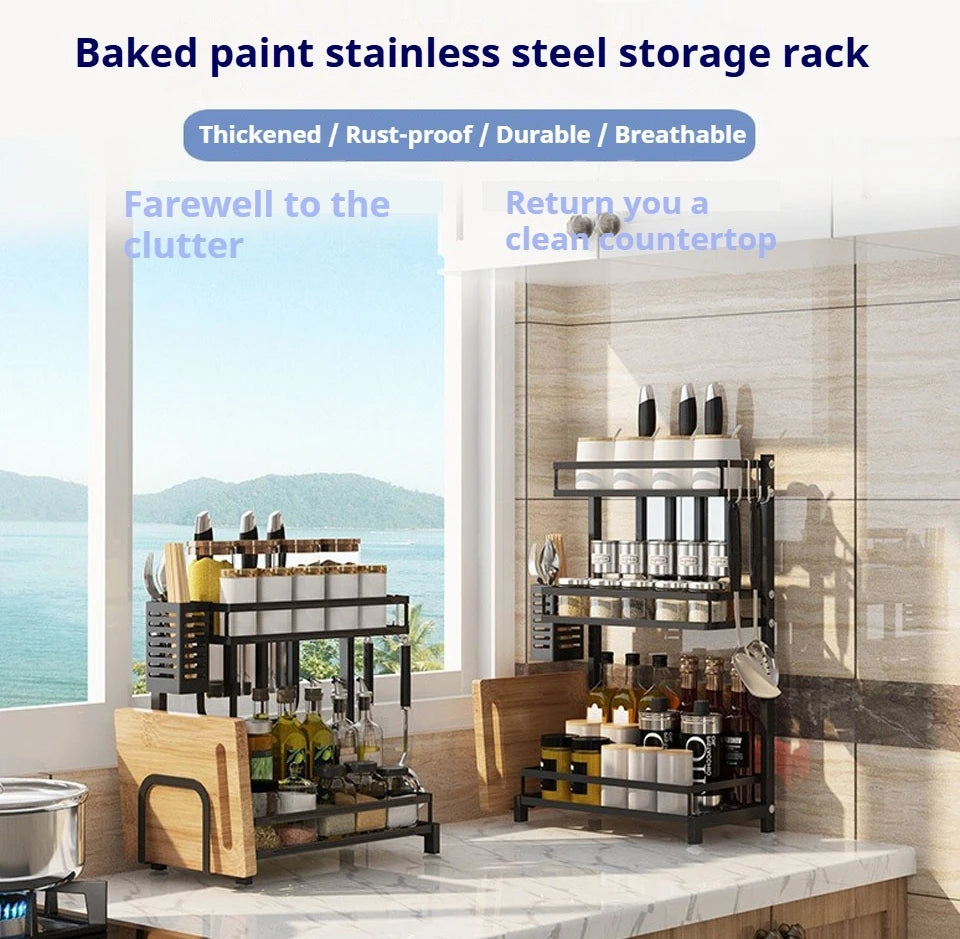 2-Layer Stainless Steel Kitchen Storage & Dish Rack
