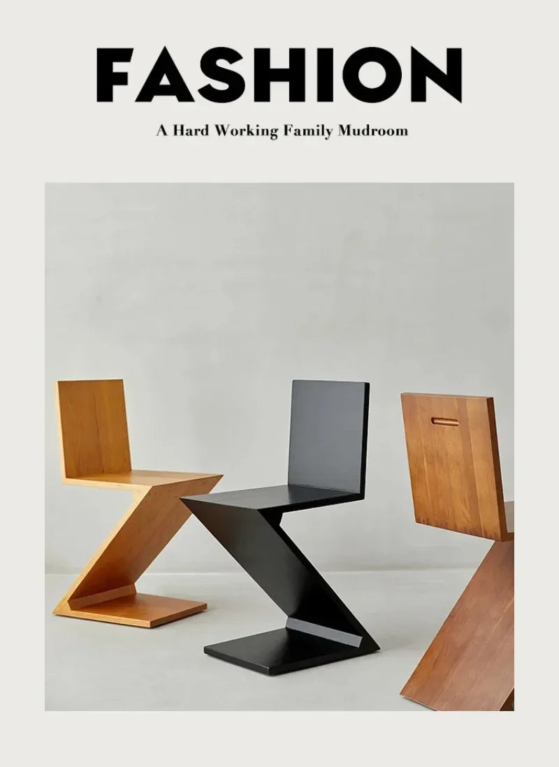 Zigzag Wood Chair Imitation Medieval Designer Z-shaped Dining Chair Creative Backrest Stool Home Nordic Chair for Bedroom