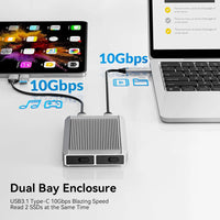 Yottamaster 10Gbps Tool Free Dual Bay M.2 NVMe 2bay SSD Enclosure USB3.2 Type C NVMe PCIE & 6Gbps SATA External Hard Drive Case