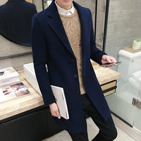 Men’s Woolen Long Coat – Slim Fit Korean Vintage Overcoat