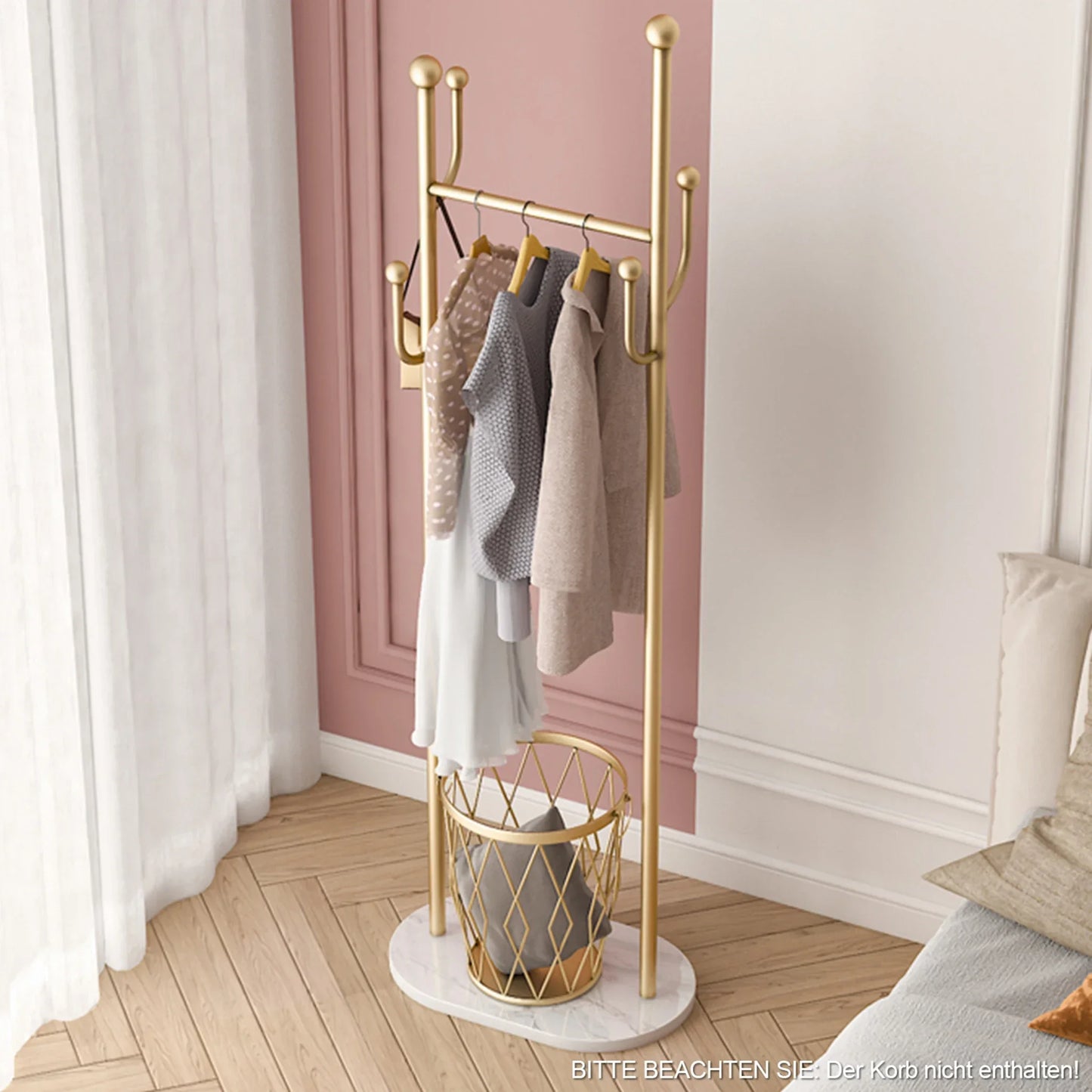 Gold Freestanding Metal Coat Rack with 6 Hooks
