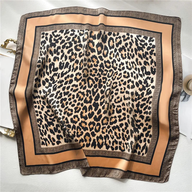 Leopard Print Square Scarf Women’s Silk Style