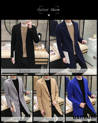 Men’s Woolen Long Coat – Slim Fit Korean Vintage Overcoat